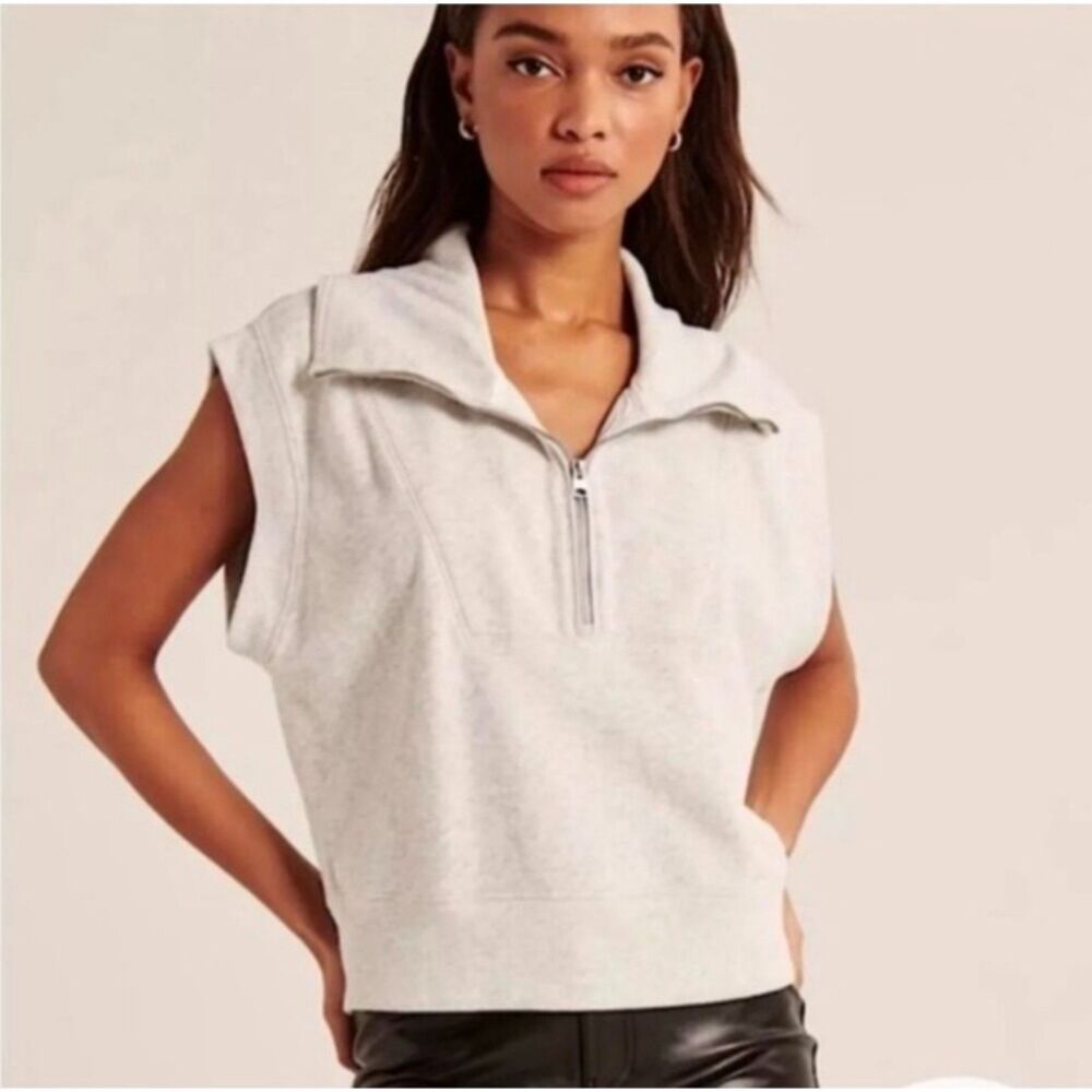 Abercrombie & Fitch Cream Oversized Tunic Half Zip Vest Size Medium